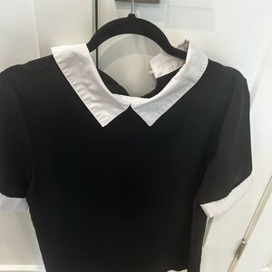 Black Short Sleeve Top with White Peter Pan Collar